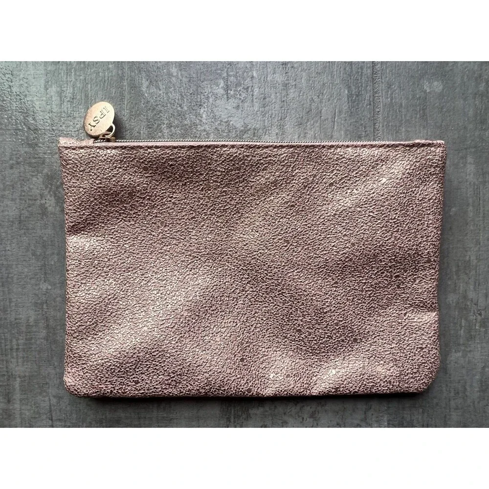 Rose Gold Shimmer Metallic Zipper Make Up Bag Case Wallet Clutch Travel Organize